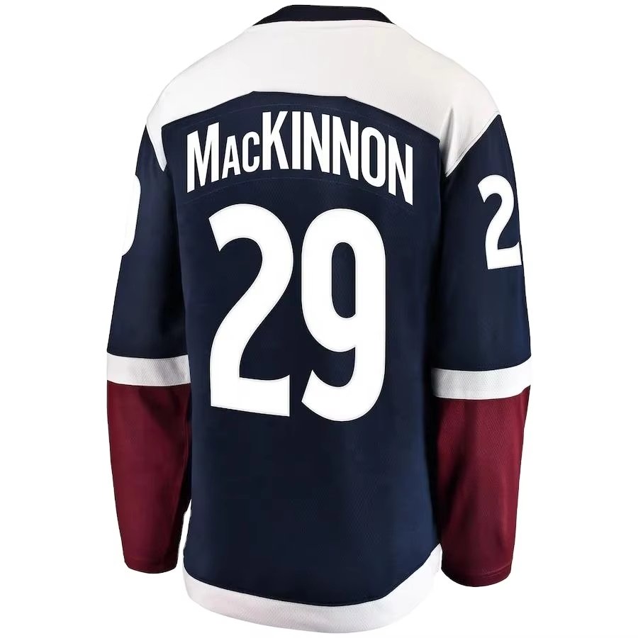 High Quality Wholesale Custom Made Deign Embroidered Shirts #29 Mackinnon #92 Landeskog Ice Colorado Avalanche Hockey Jersey