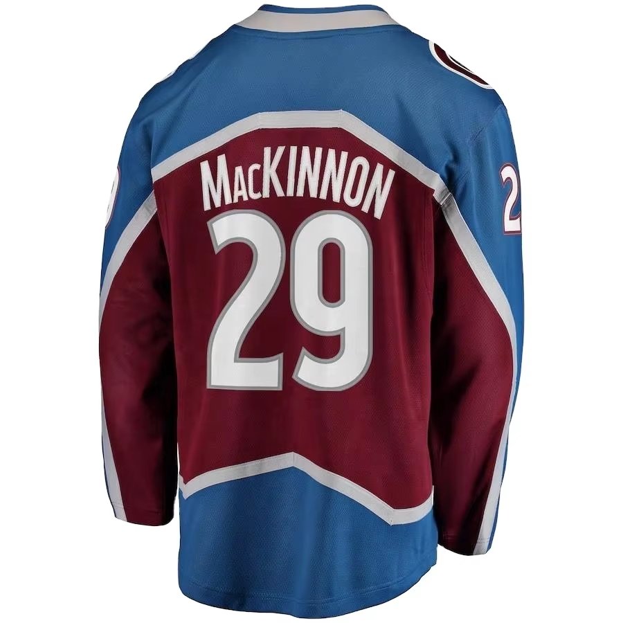 High Quality Wholesale Custom Made Deign Embroidered Shirts #29 Mackinnon #92 Landeskog Ice Colorado Avalanche Hockey Jersey