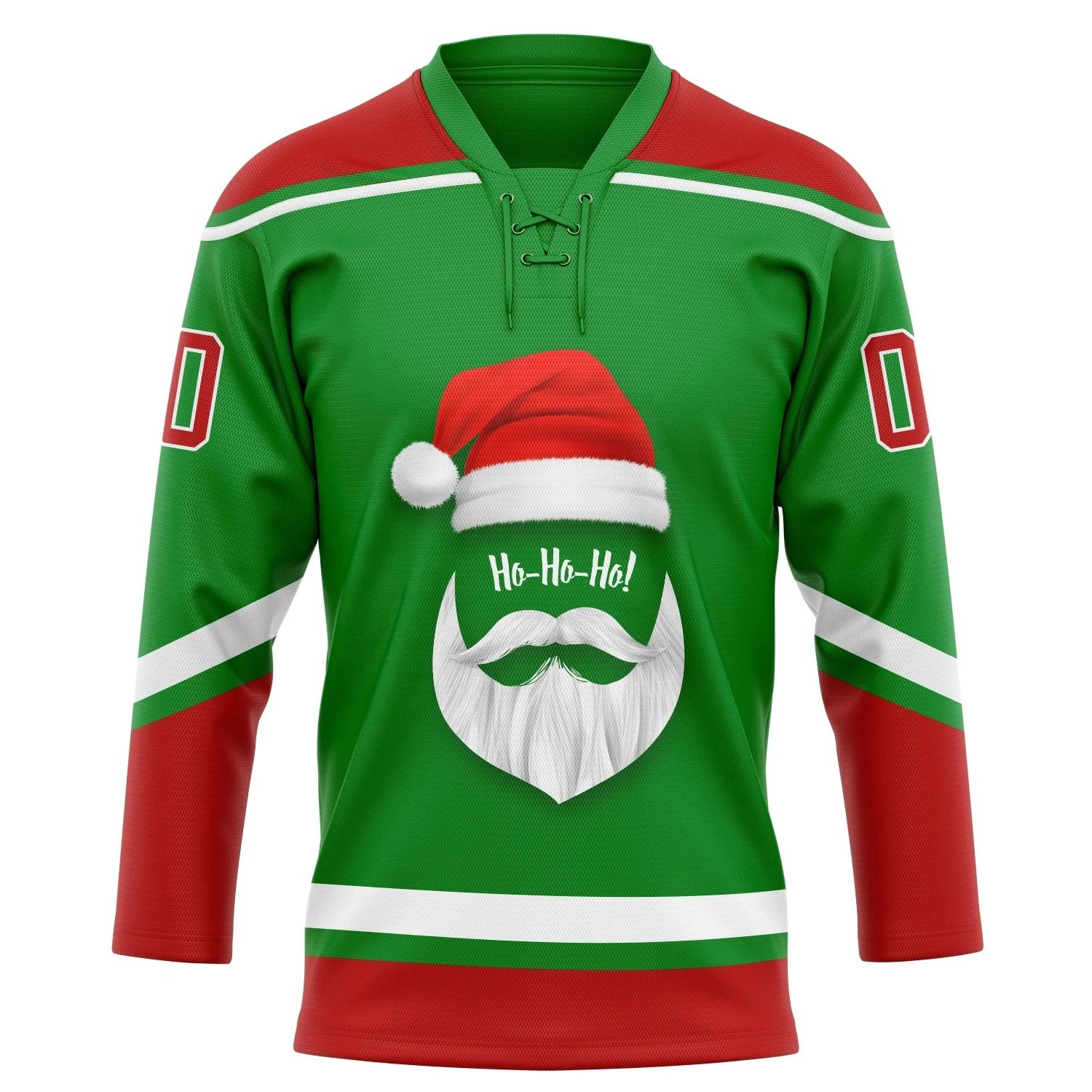 2024 Top Quality Embroidery Custom Team Ice Hockey Jerseys GRASS GREEN-WHITE CHRISTMAS REINDEER 3D HOCKEY LACE NECK JERSEY