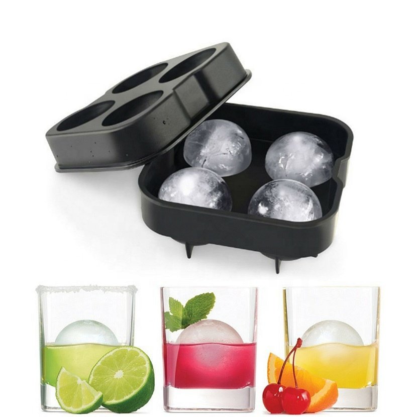 Hot sale Large Ice Cube Tray Ball Maker Big Silicone Mold Sphere Whiskey Round Mould DIY Silicone 4-hole ice hockey