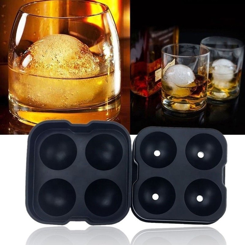 Hot sale Large Ice Cube Tray Ball Maker Big Silicone Mold Sphere Whiskey Round Mould DIY Silicone 4-hole ice hockey