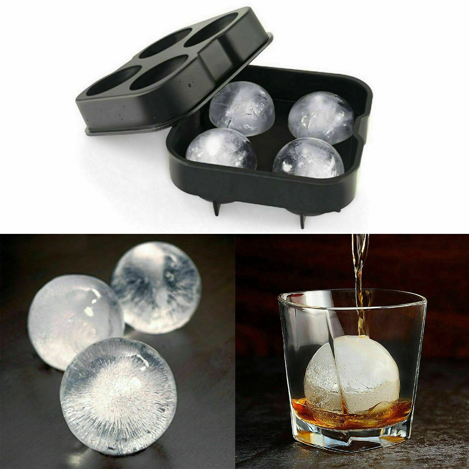 Hot sale Large Ice Cube Tray Ball Maker Big Silicone Mold Sphere Whiskey Round Mould DIY Silicone 4-hole ice hockey