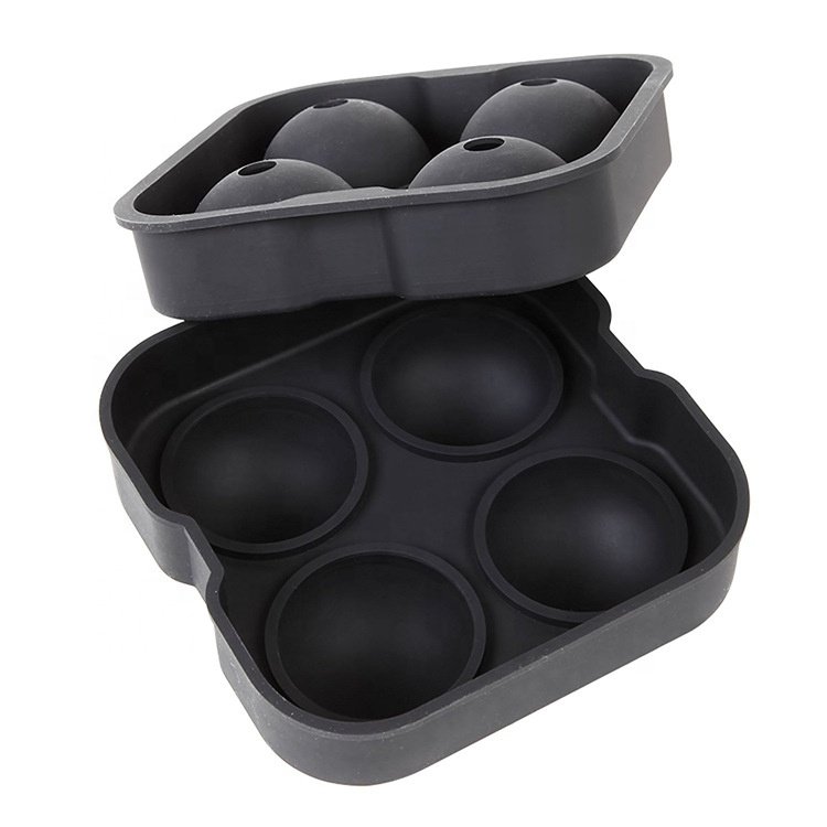 Hot sale Large Ice Cube Tray Ball Maker Big Silicone Mold Sphere Whiskey Round Mould DIY Silicone 4-hole ice hockey