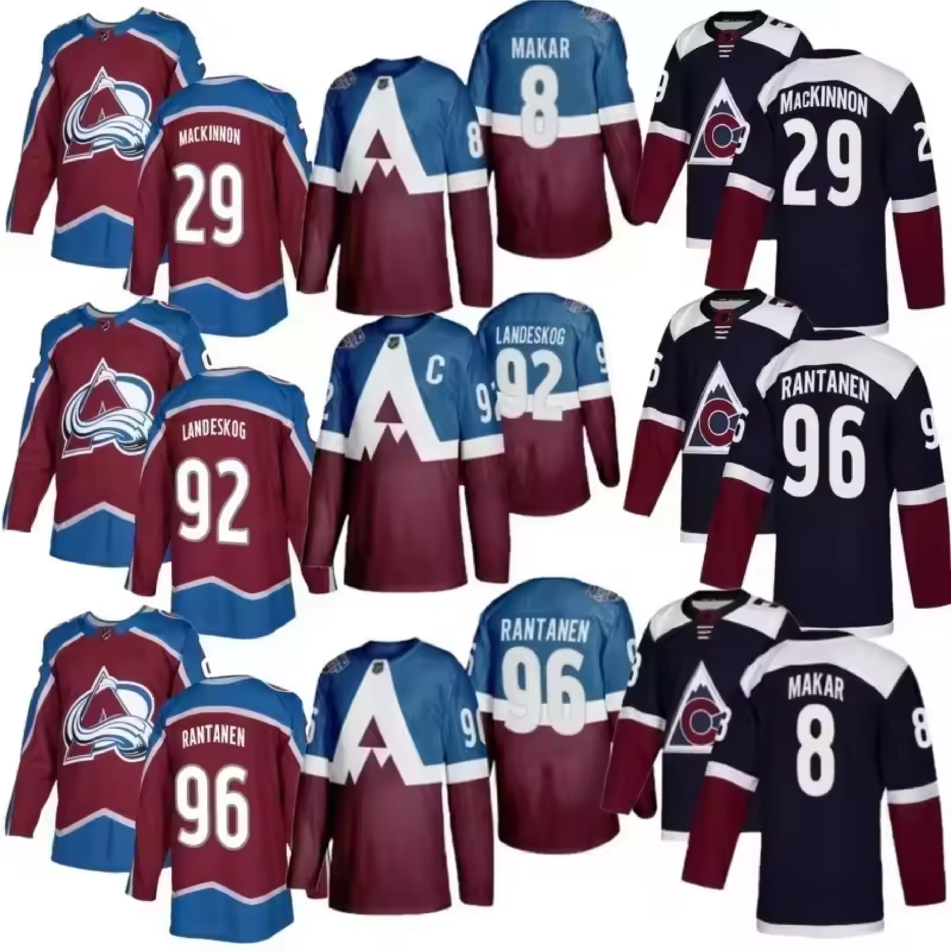 Men's Colorado 29 Nathan MacKinnon 8 Cale Makar 92 Gabriel Landeskog 96 Mikko Rantanen Sports Stitched Ice Hockey Jersey