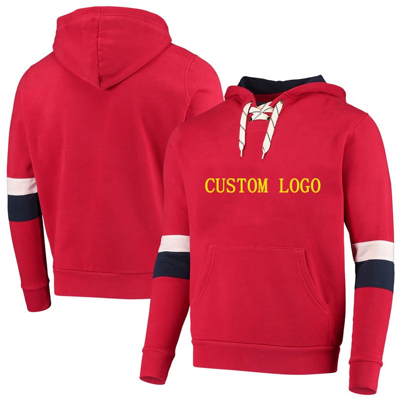 custom your own design pullover hockey hoodies with laces sublimation polyester ice hockey wear hoodie