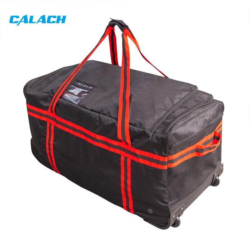 Customize black red travel trolley duffle bag duffel wheeled hockey bag extra large trolley ice hockey travel bag