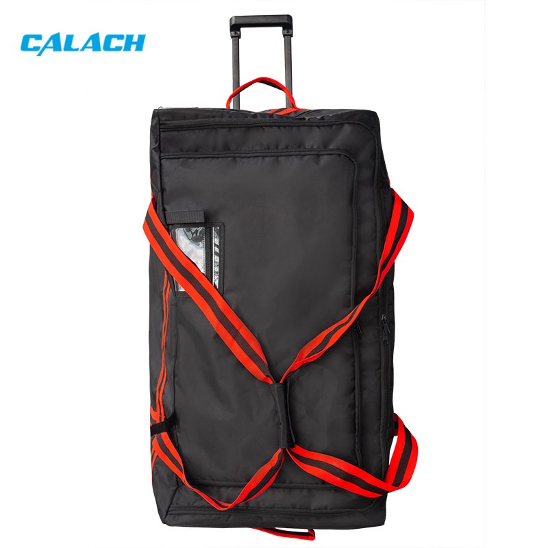 Customize black red travel trolley duffle bag duffel wheeled hockey bag extra large trolley ice hockey travel bag