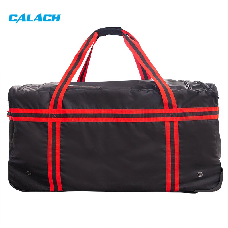 Customize black red travel trolley duffle bag duffel wheeled hockey bag extra large trolley ice hockey travel bag