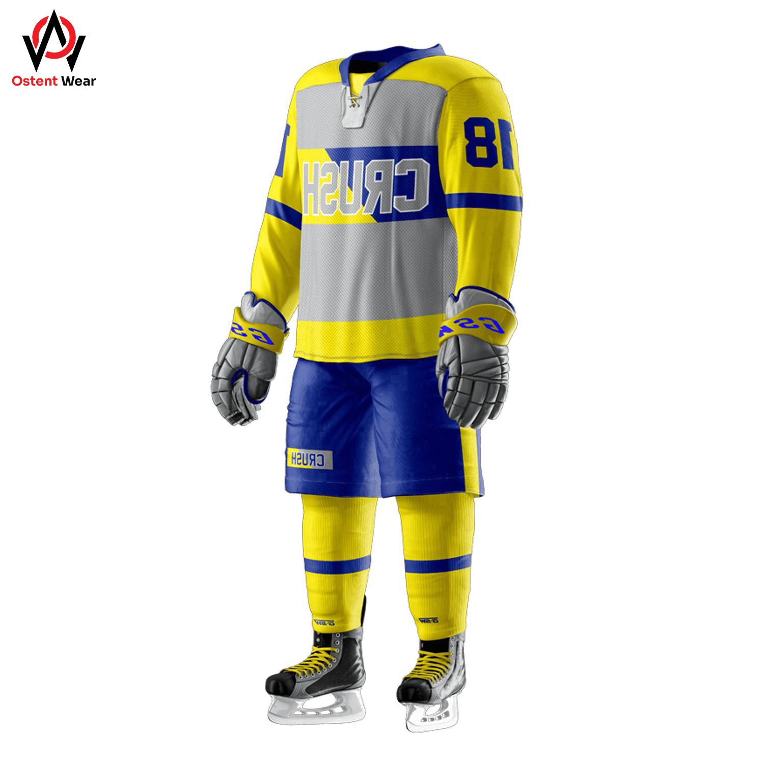 Custom Designed Polyester Ice Hockey Uniform for Adults Shirt Pant Style with Blank Pattern Low MOQ OEM Team Name Printing