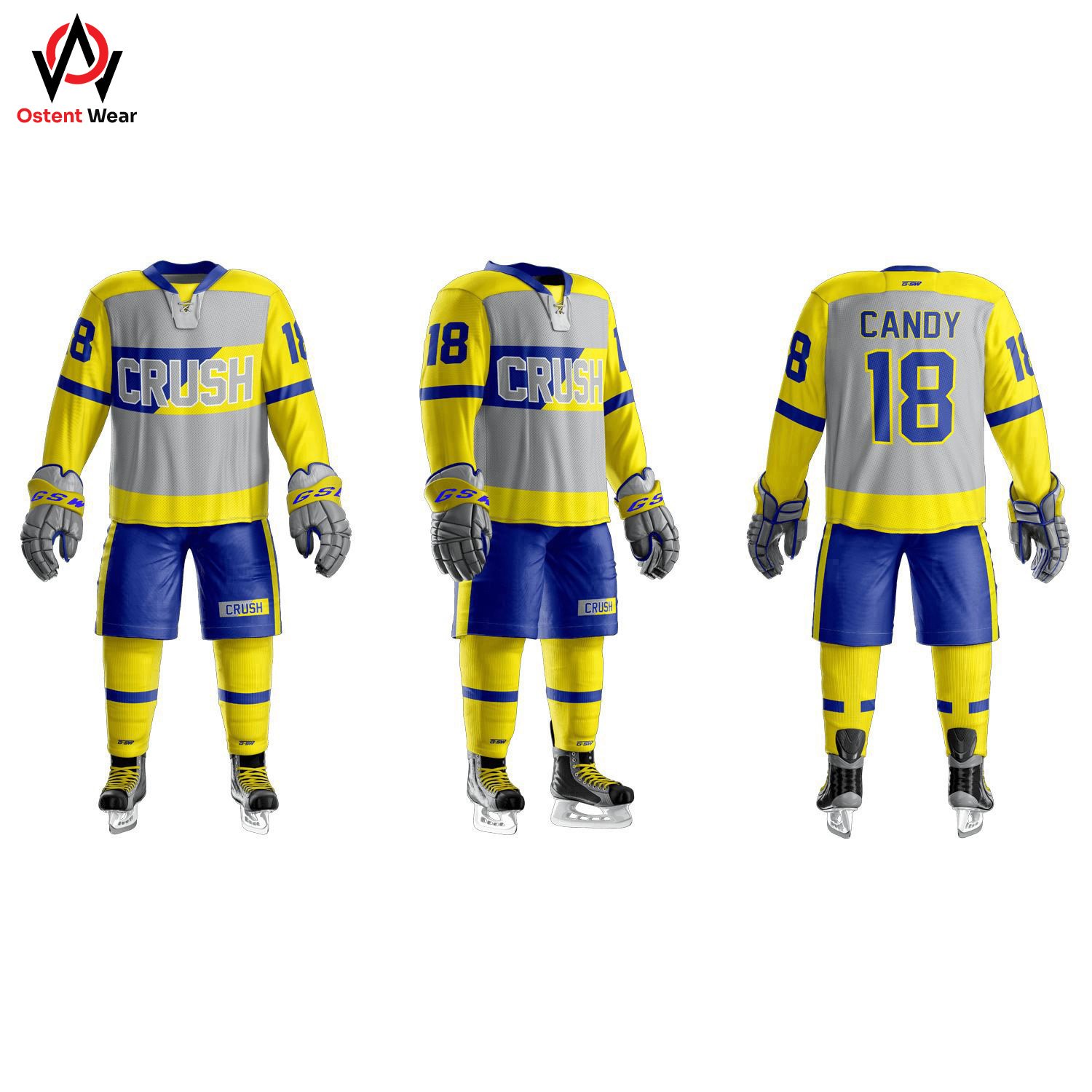 Custom Designed Polyester Ice Hockey Uniform for Adults Shirt Pant Style with Blank Pattern Low MOQ OEM Team Name Printing