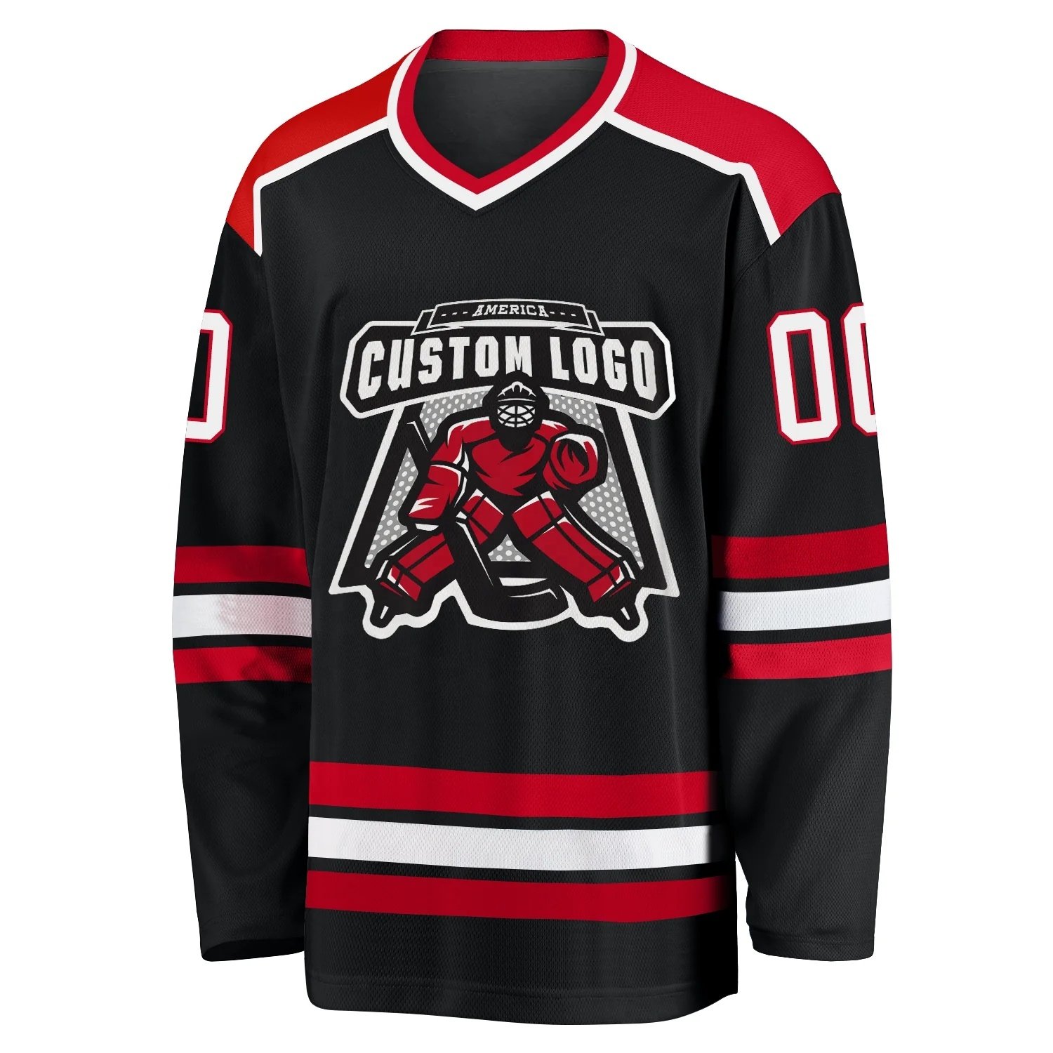 2024 Top Quality Embroidery Custom Team Ice Hockey Jerseys Customized BLACK WHITE-RED HOCKEY JERSEY