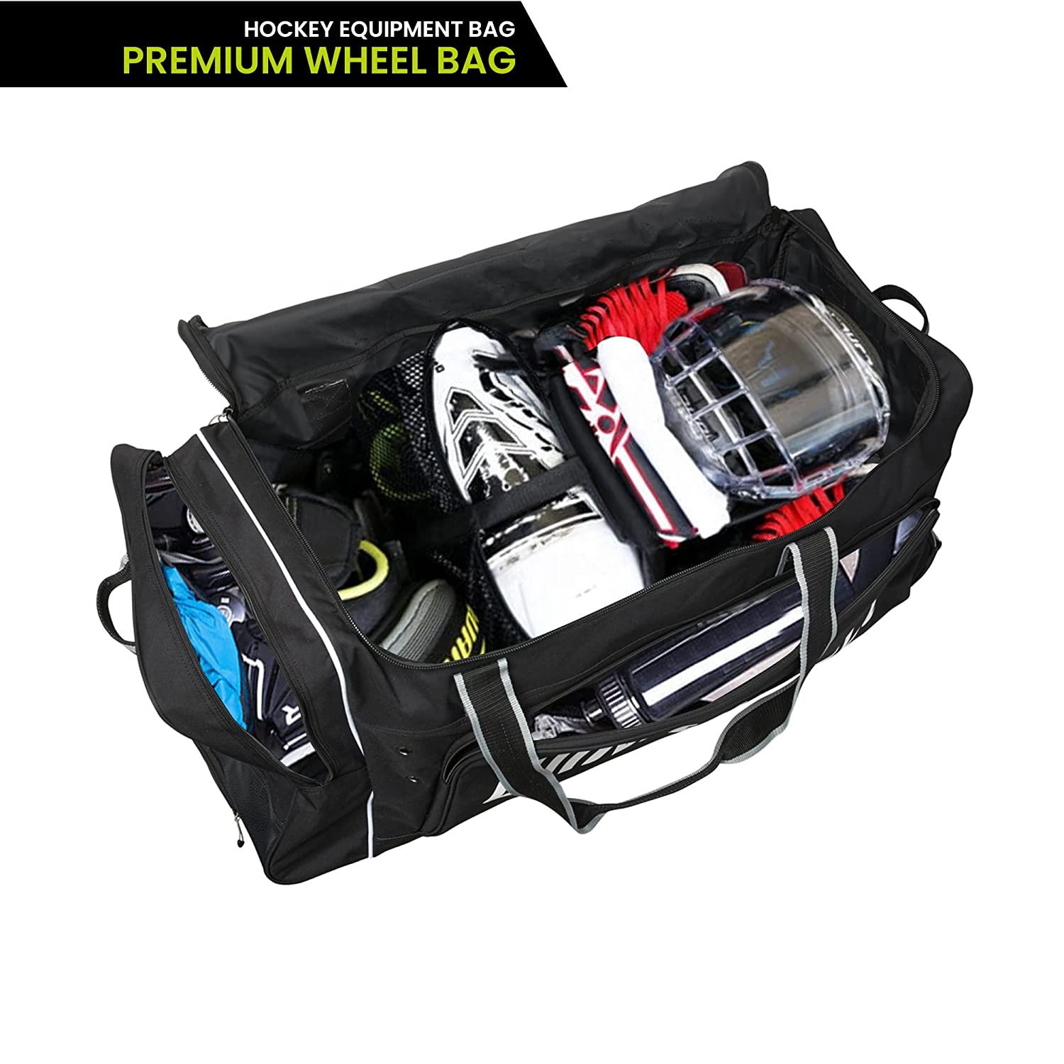 Custom Logo Heavy Duty Ice Hockey Equipment Lacrosse Gear Bags Rolling Wheeled Team Hockey Bag