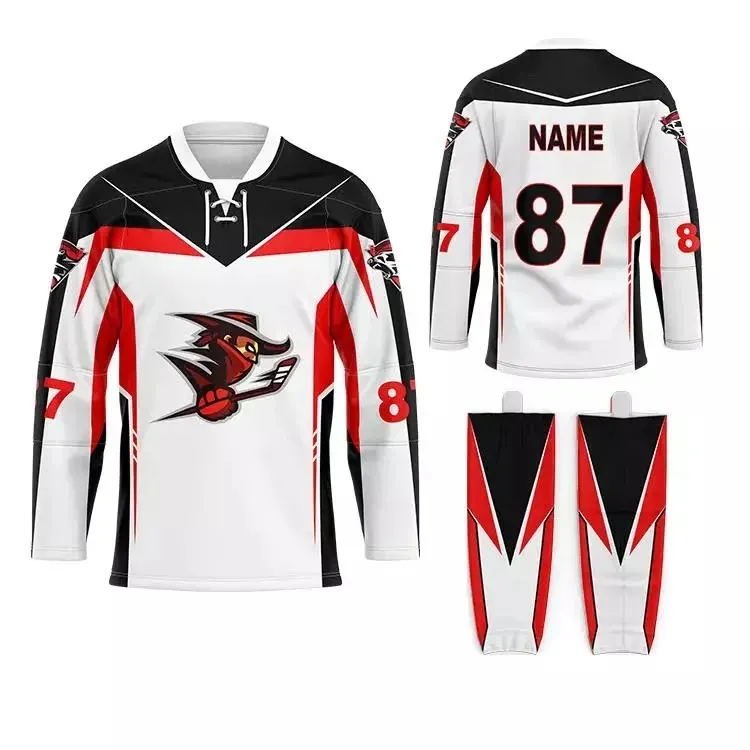 Custom made funny design ice hockey jersey lace team set hockey jerseys athletic hockey socks