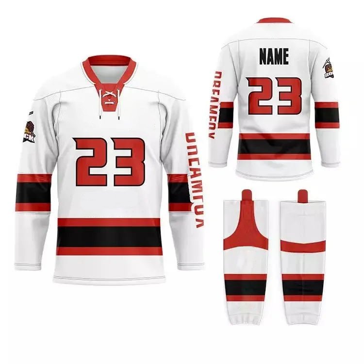 Custom made funny design ice hockey jersey lace team set hockey jerseys athletic hockey socks