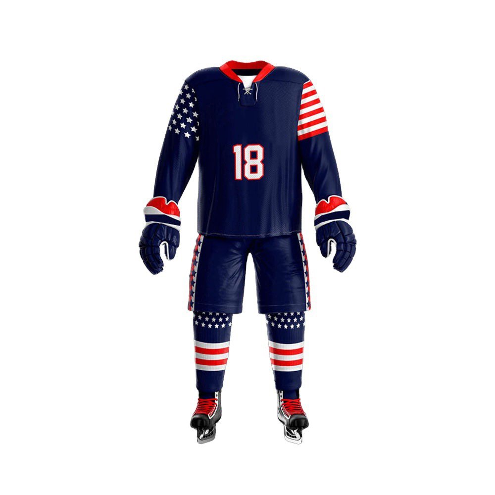 Wholesale Hockey Socks And Jerseys Sublimated Team Ice Hockey Uniform Set For Men's