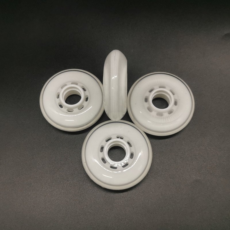 Factory Sale OEM 74A 76A soft hardness super durable high rebound PU casting 80mm double layer roller inline hockey wheels