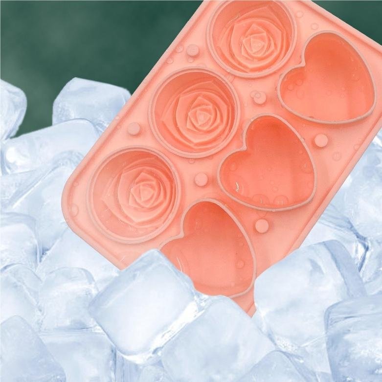 Wholesale Rose ice hockey mold Whiskey Rose Heart combination ice lattice food grade silicone home ice box