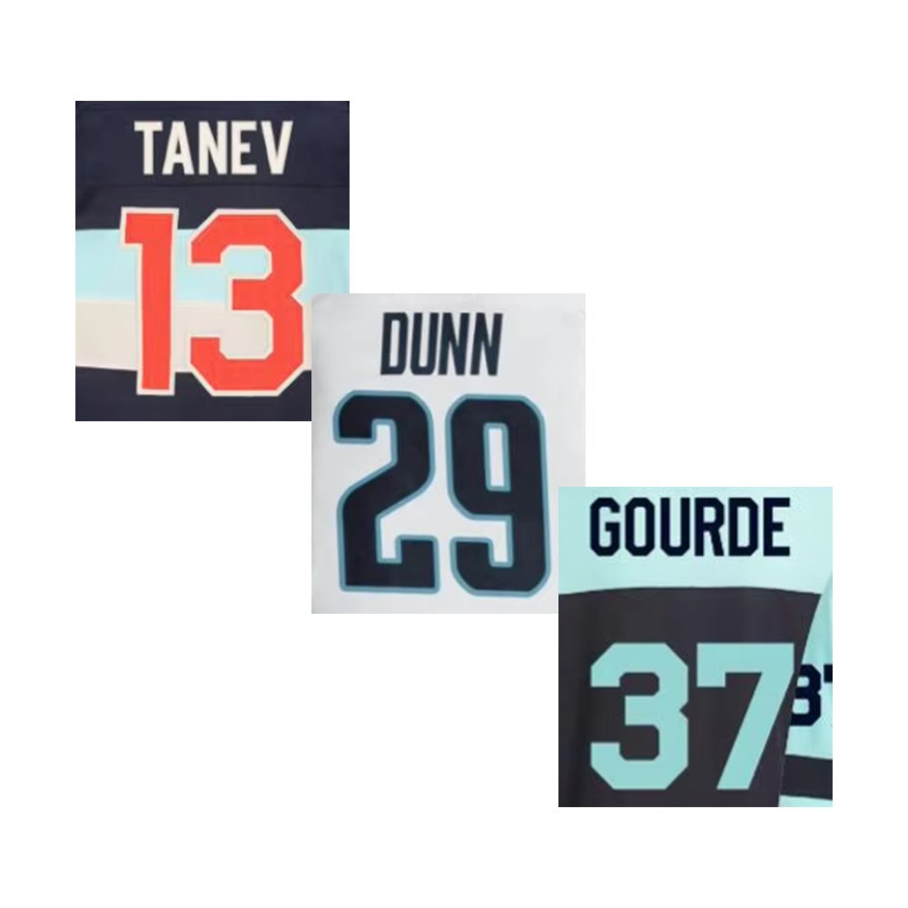 2024 Seattle Hockey Jersey 7 Eberle 10 Beniers 13 Tanev 17 Schwartz 21 Kraken 37 Gourde