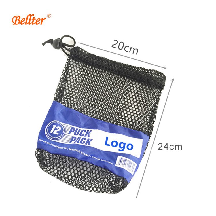 Premium Drawstring Mesh Bag Sport Gym Ice Hockey Mesh Bag Custom Logo Polyester Mesh Drawstring Bag