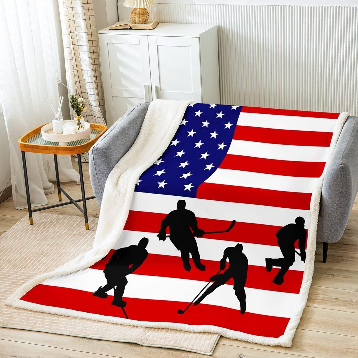 Ice Hockey Fuzzy Blanket Hockey Sports Event Fleece Throw Blanket for Bed Sofa Eat Sleep Hockey Sherpa Blanket Winter Sports