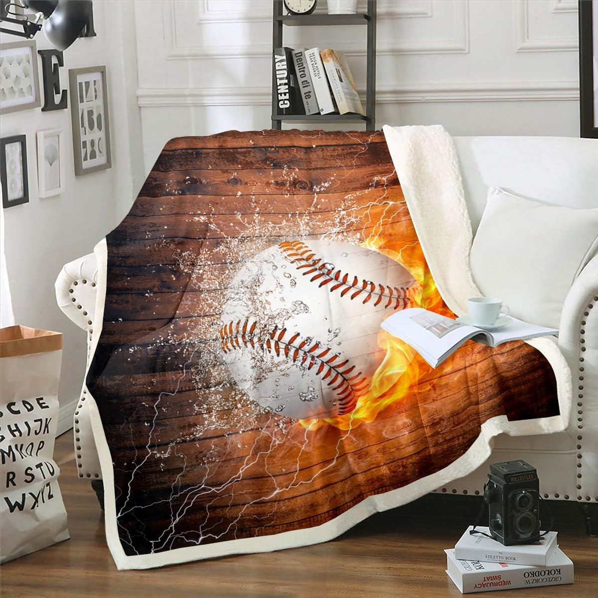 Ice Hockey Fuzzy Blanket Hockey Sports Event Fleece Throw Blanket for Bed Sofa Eat Sleep Hockey Sherpa Blanket Winter Sports