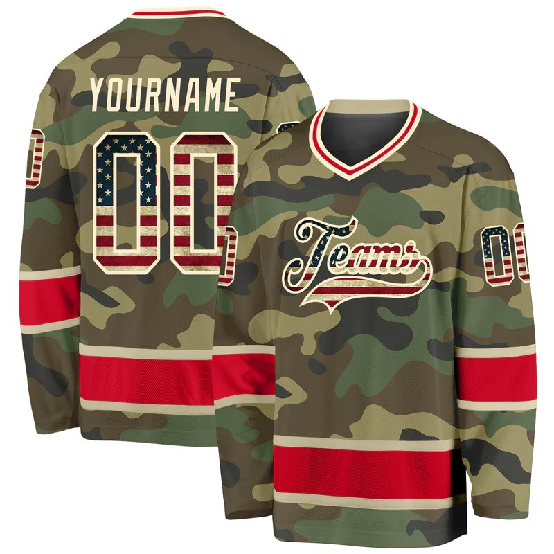Custom Sport Wear Ice Hockey Uniform Jacket Clothing V-neck Adult Plaid Camo Hockey Jersey