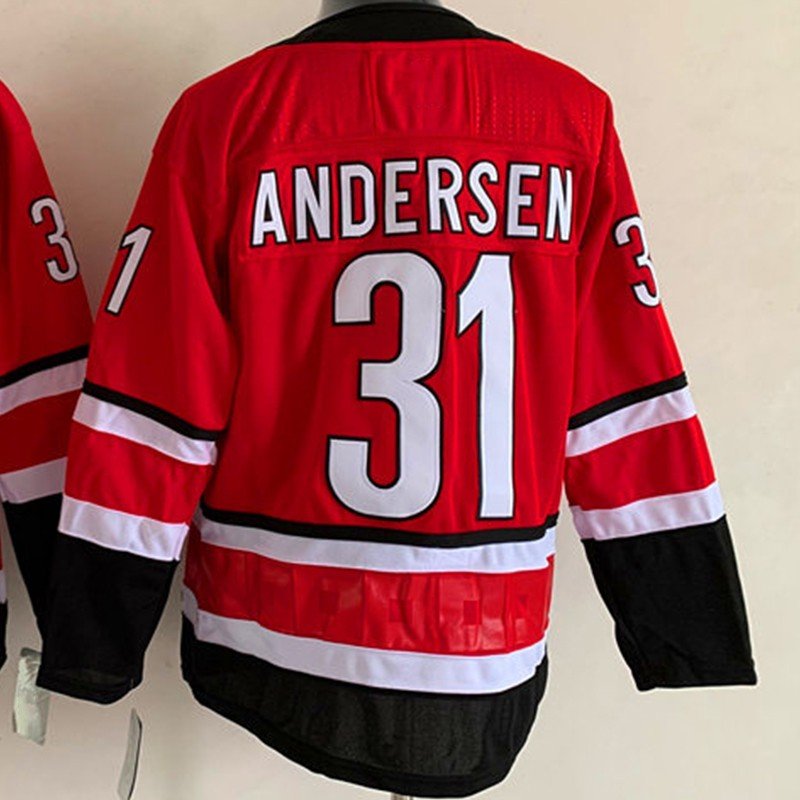#37 Andrei Svechnikov #20 Sebastian Aho Jerseys #31 Frederik Andersen #8 Brent Burns -Staal Hockey Jersey