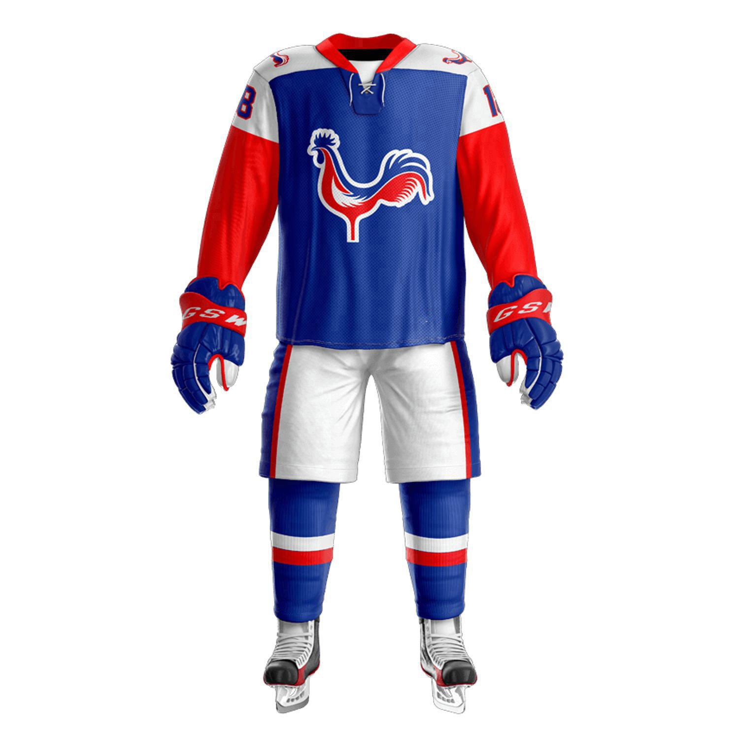 Wholesale High Quality Custom Made Professional Hockey Jersey Uniform Canada Mesh Ice Hockey Wear Sweatsuits