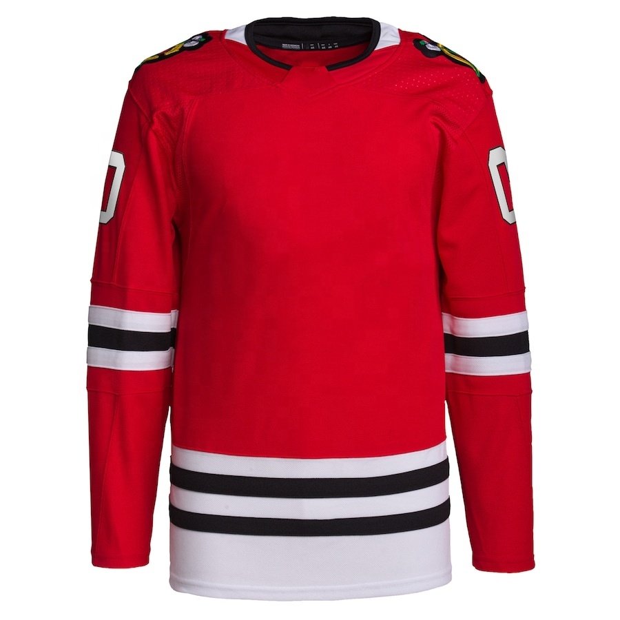 100% Polyester Embroidery Red Chicago Blackhawks Ice Hockey Jersey