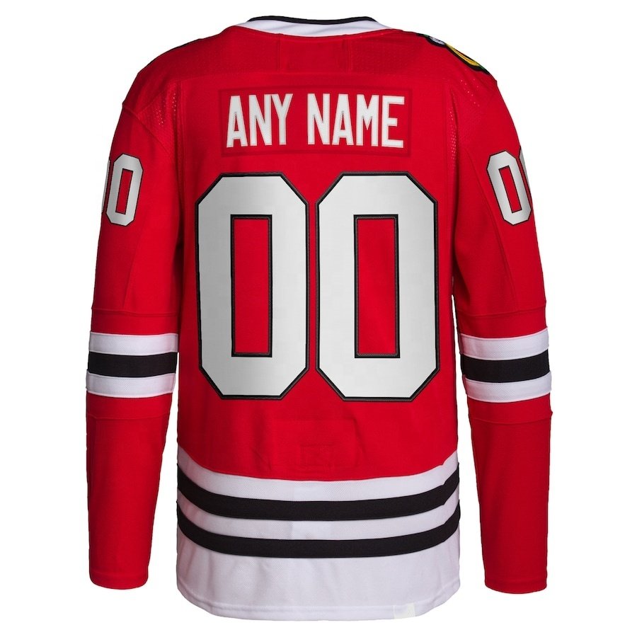100% Polyester Embroidery Red Chicago Blackhawks Ice Hockey Jersey