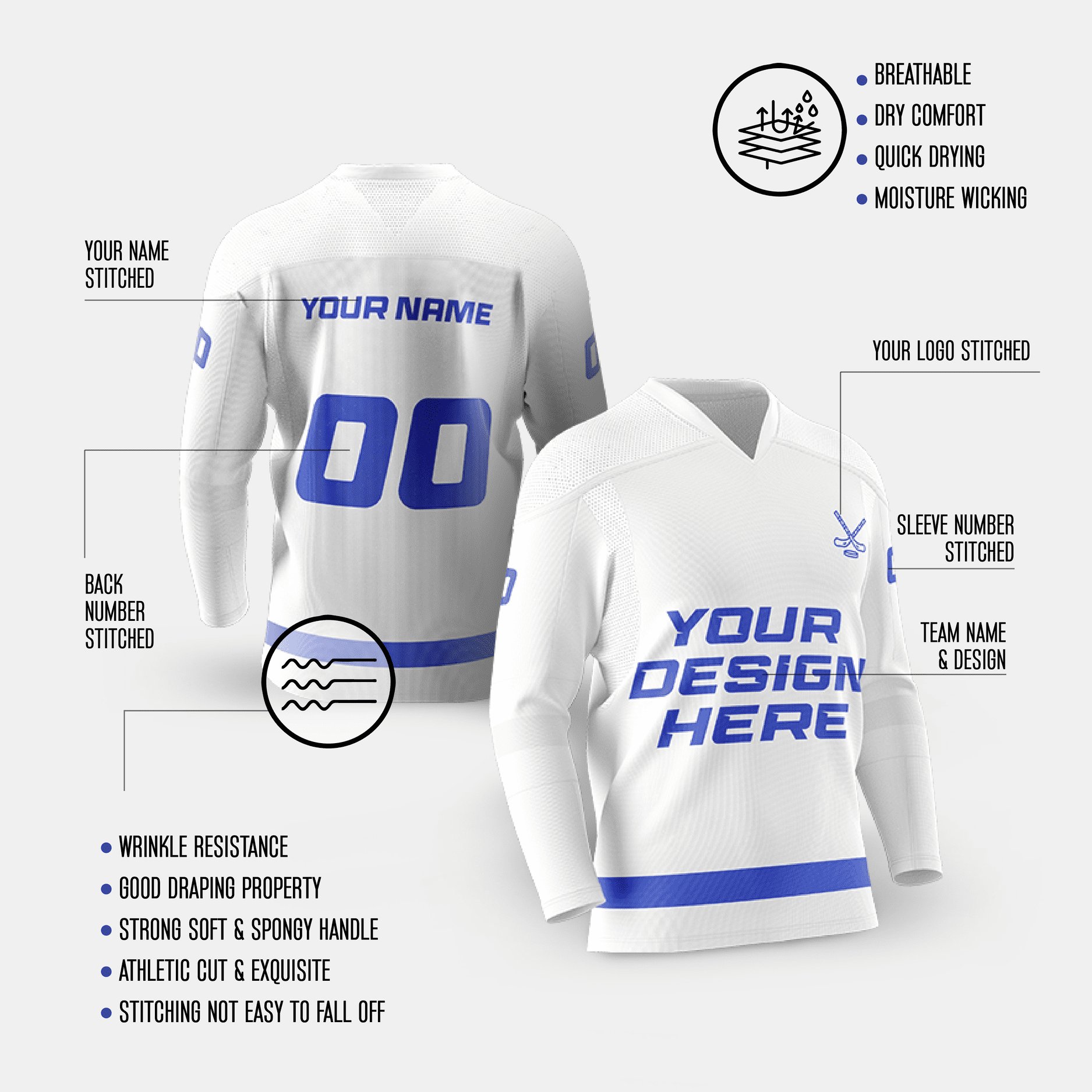 Personalize unisex tackle twill embroidery hockey jersey uniform hockey training jersey custom