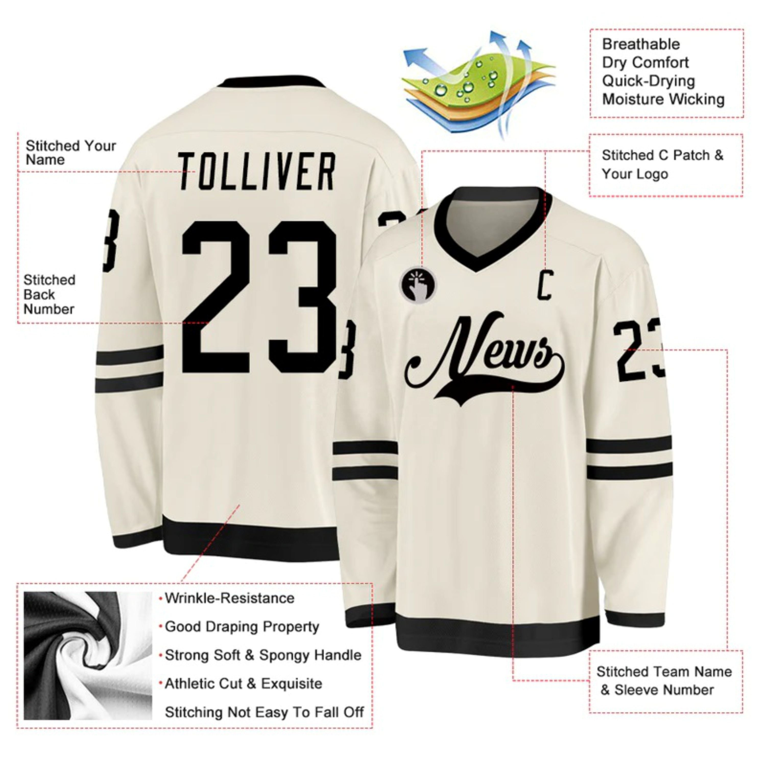 100%Polyester Tackle Twill Fabric Professional Custom Hockey Jersey Comfortable Lightweight Fabric Perfect for Games Practice