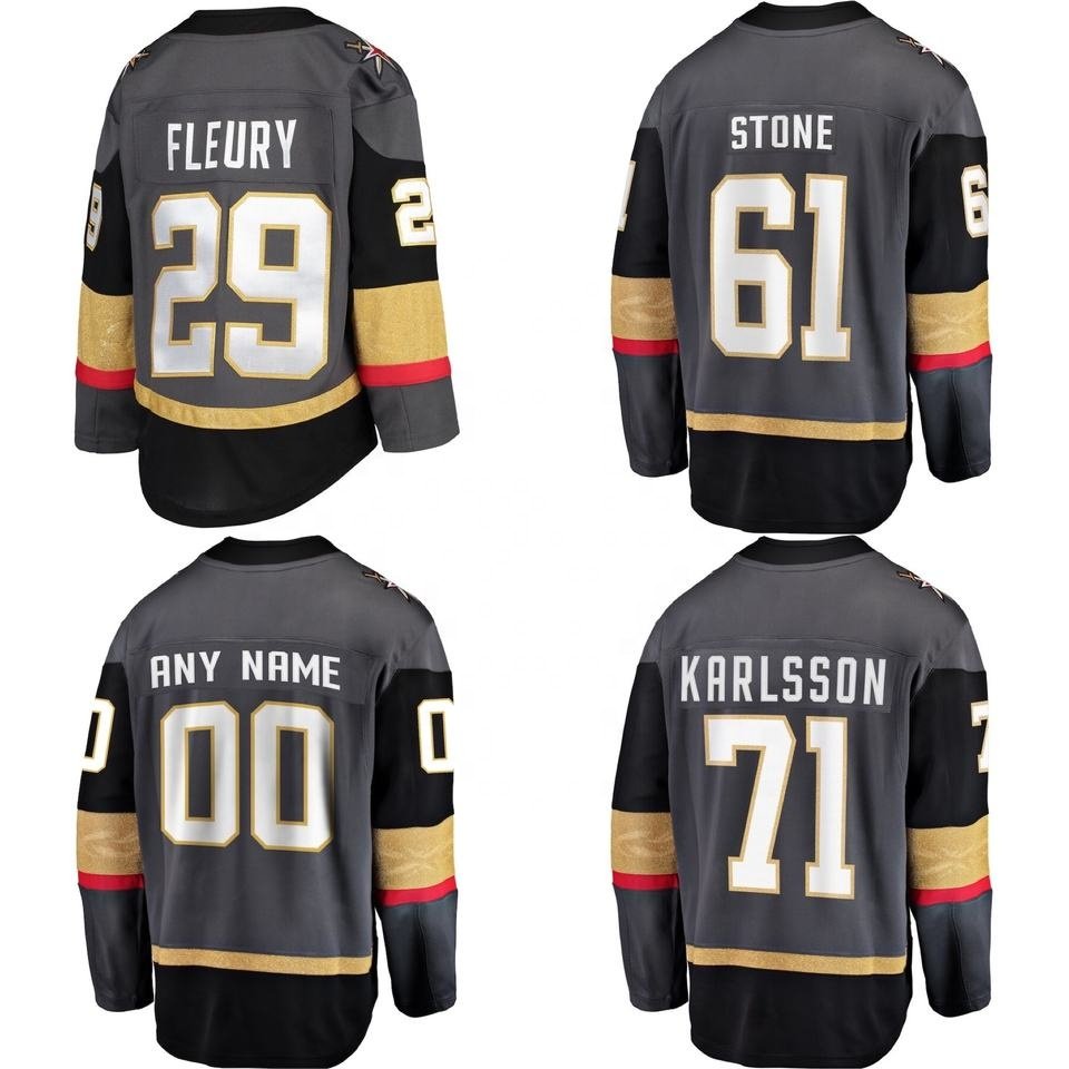 Custom Ice Hockey Jersey Vegas City Men's BLACK Golden Knight team Jersey #61 Mark Stone #29 Marc-Andre Fleury Hoceky Jersey