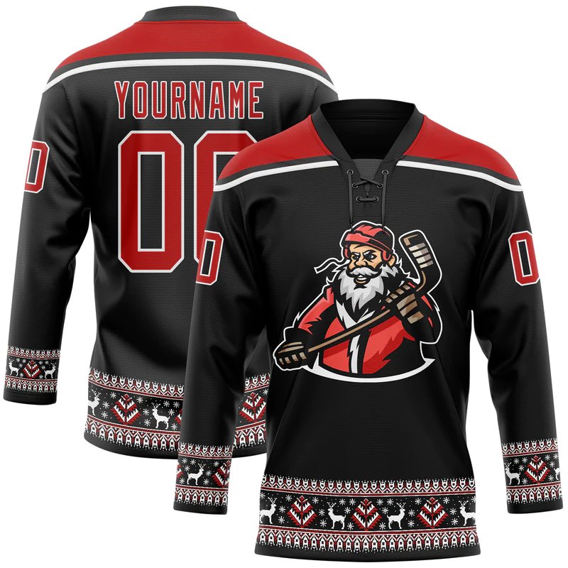 Low MOQ Cheap Sublimation Santa Christmas Ice Hockey Wear Uniform Custom European Hockey Jersey