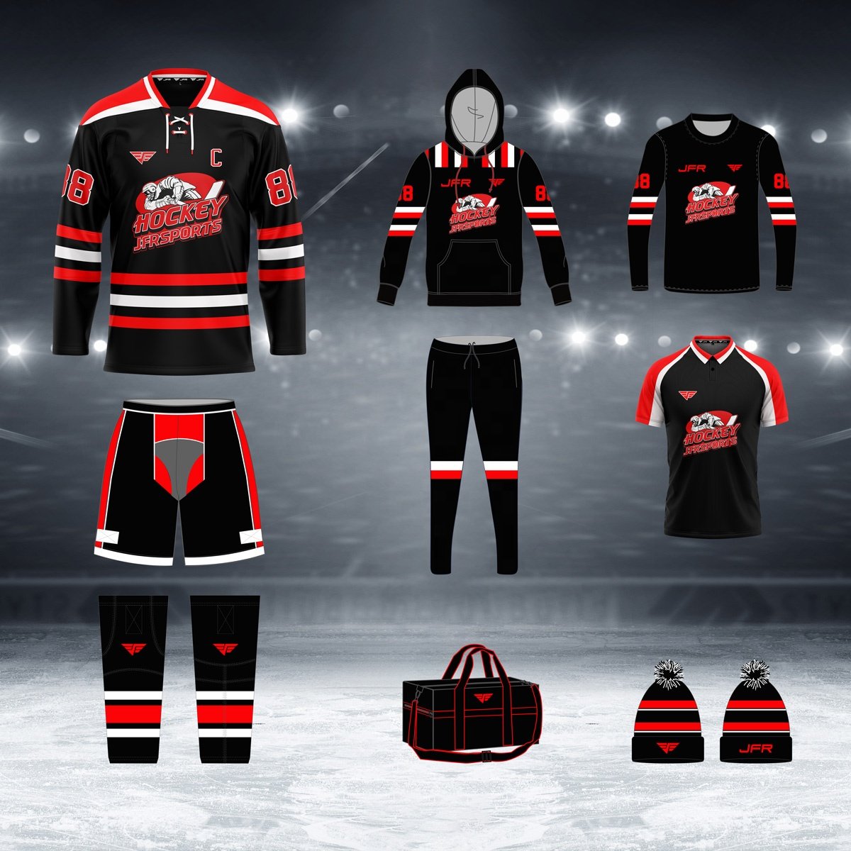 Retro Ice Hockey Sportswear Black Ice Hockey Jersey Team Wear Custom Sublimation Printed Ice Hockey wear