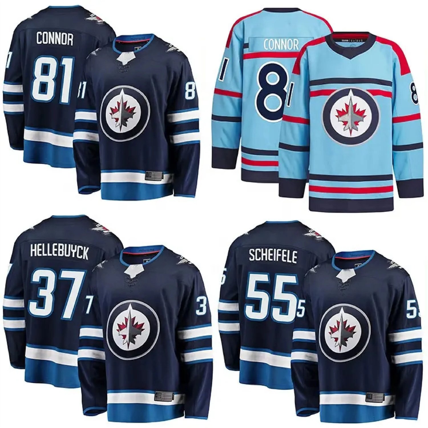 Men's Winnipeg 81 Kyle Connor 55 Mark Scheifele 37 Connor Hellebik 80 Pierre-Luke Dubois Embroidery sewed hockey jerseys