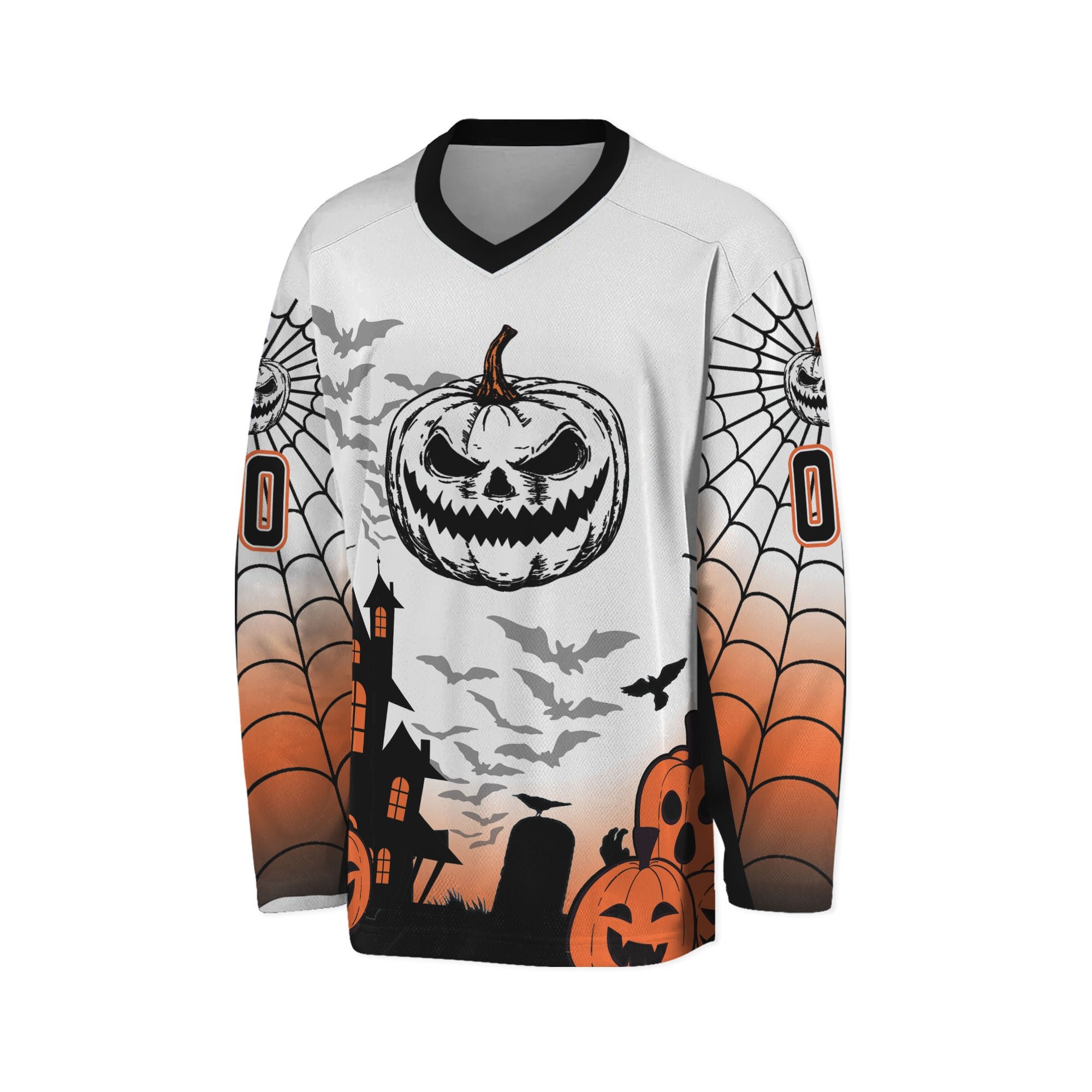 Custom Made Halloween Hockey Team Pumpkin Skull Youth Sublimation Funny Ice Hockey Jersey