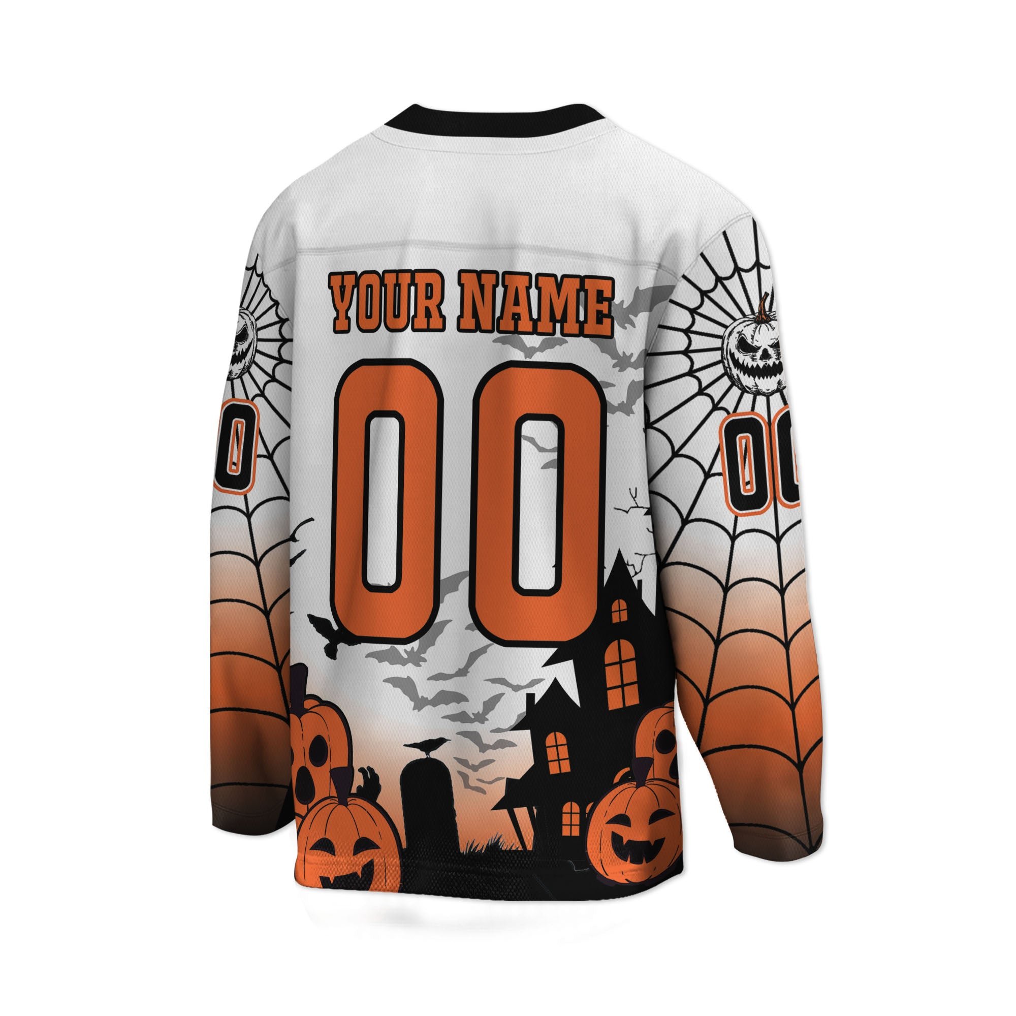 Custom Made Halloween Hockey Team Pumpkin Skull Youth Sublimation Funny Ice Hockey Jersey