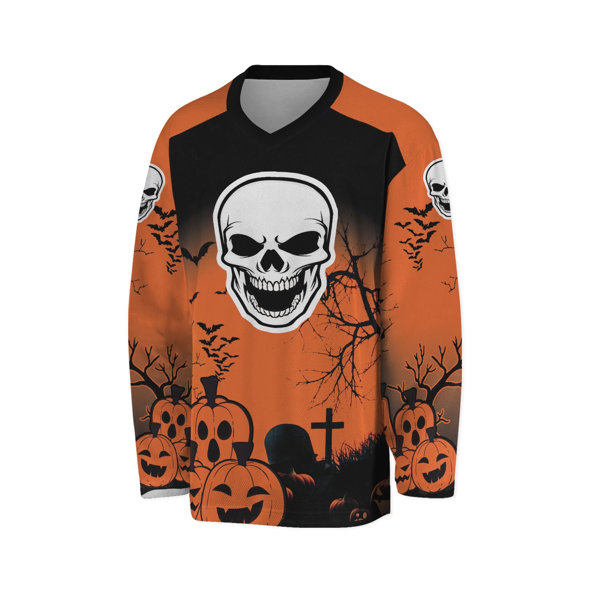 Custom Made Halloween Hockey Team Pumpkin Skull Youth Sublimation Funny Ice Hockey Jersey