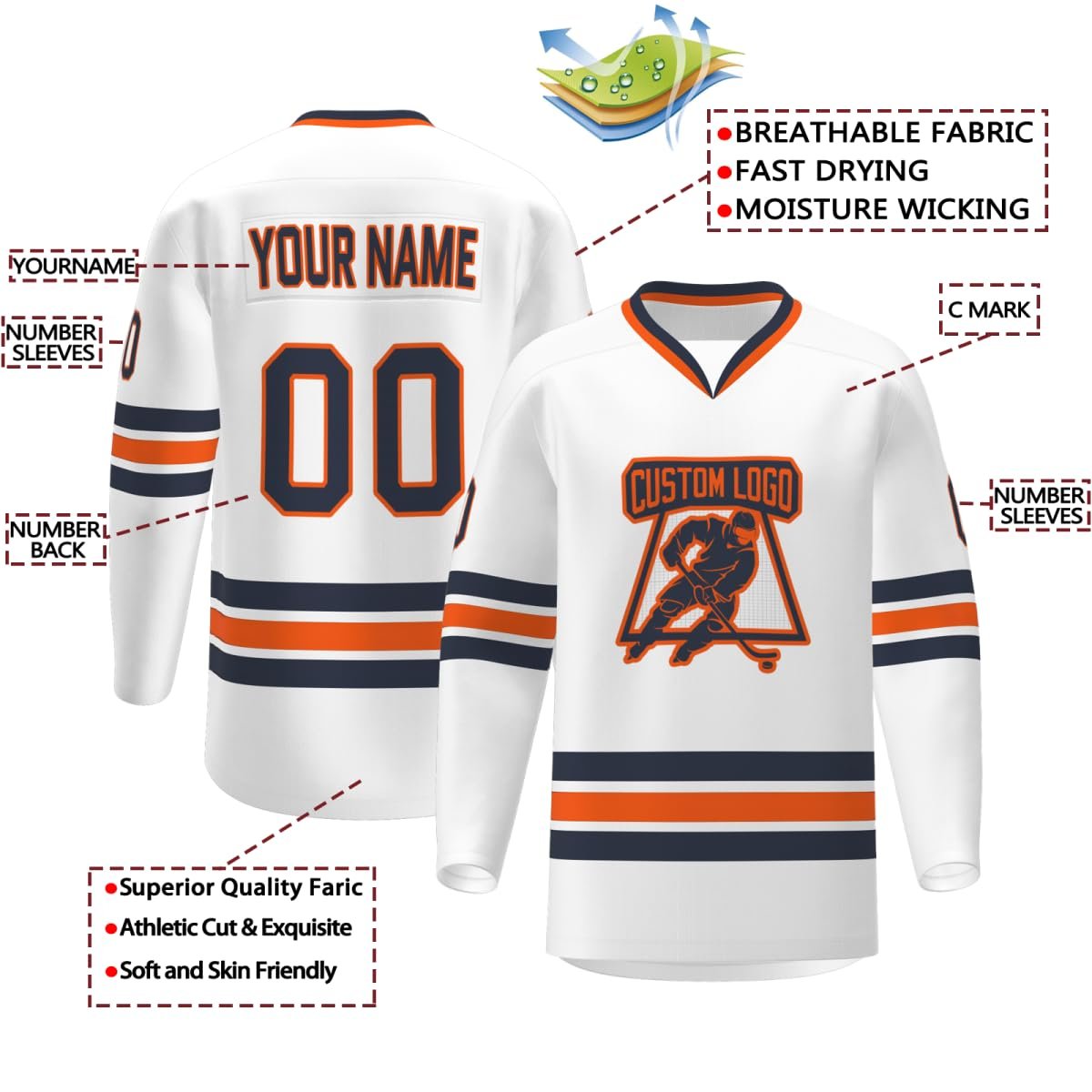 Custom Breathable Ice Hockey Uniform Long Sleeves Printed Practice Hockey Jersey With Stripes