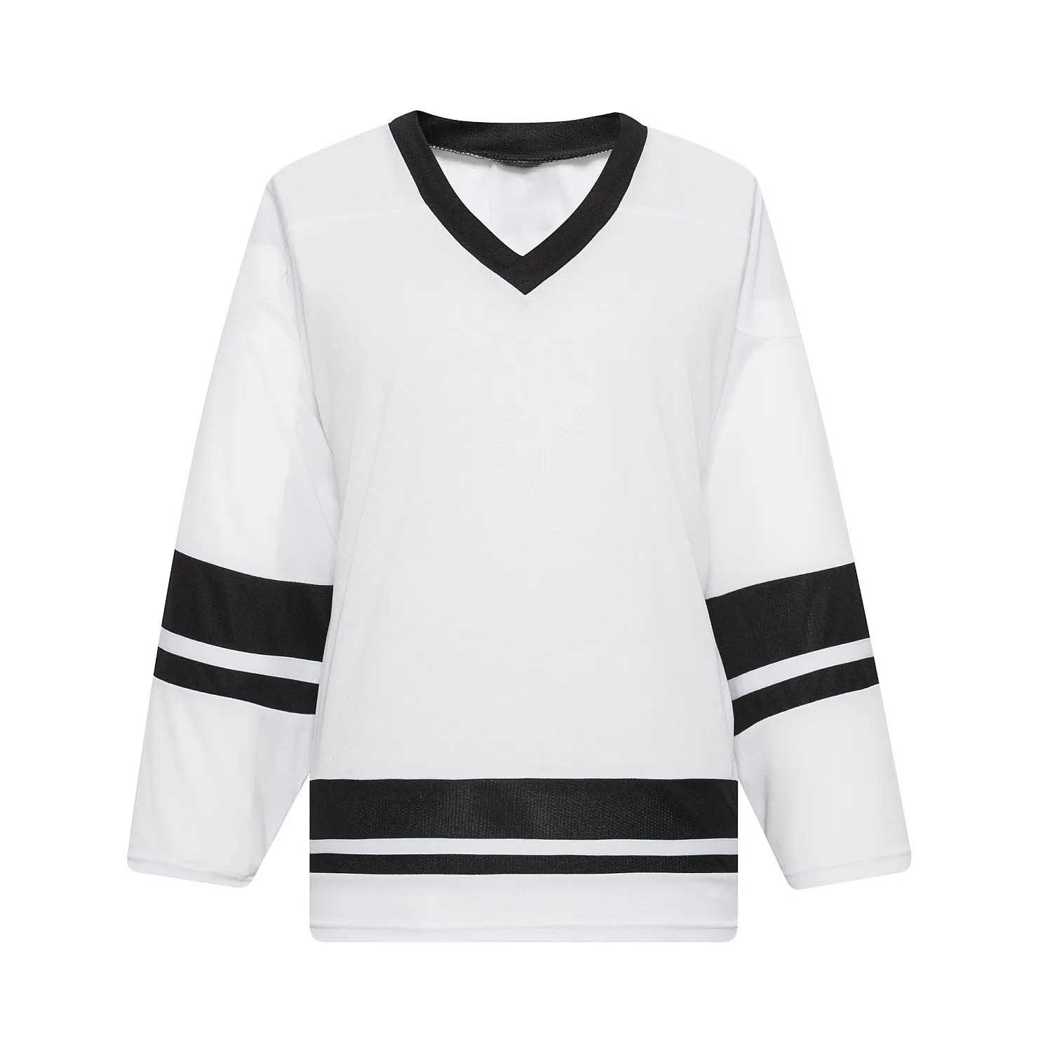 Wholesale 100% polyester cheap sublimation blank lightweight hockey jersey socks black and white