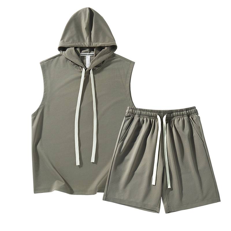 Powder Penguin Sports Set Men's Hooded Hooded Sleeveless Vests Summer Speed Running Fitness Basketball Men's Short