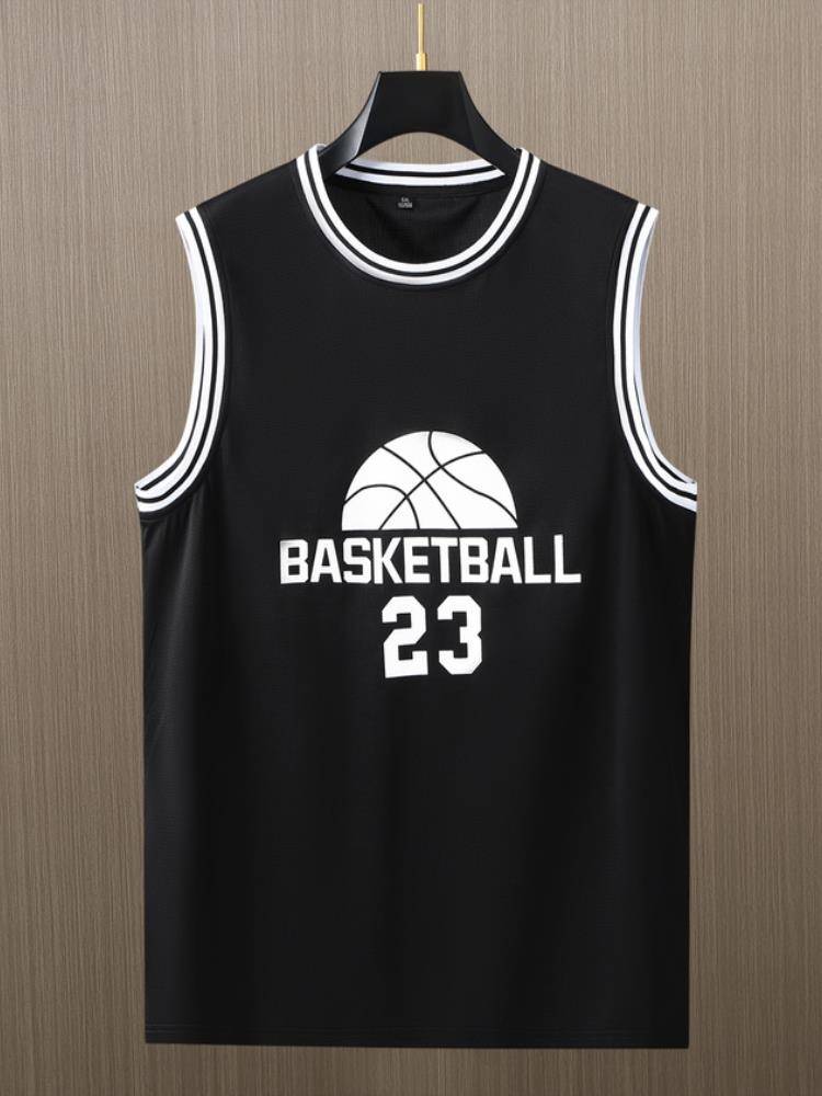 Porkic adaptation of large size basketball suit men's speed dry and fertilizer increases sleeveless vest, fat man sports fitness training