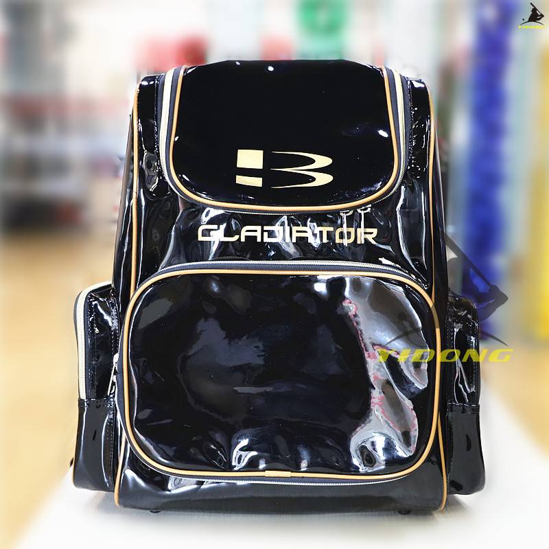 Brett Brett Black Baseball Bald Backpack Large Storage Equipment Pack Professional Sports PU Bright Leather Bag