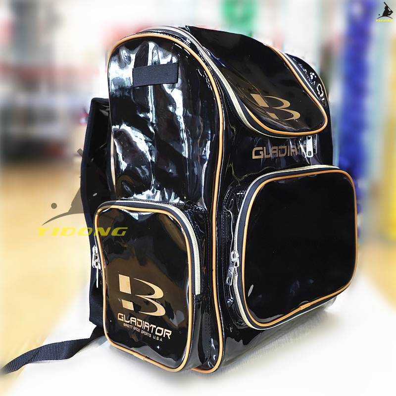Brett Brett Black Baseball Bald Backpack Large Storage Equipment Pack Professional Sports PU Bright Leather Bag