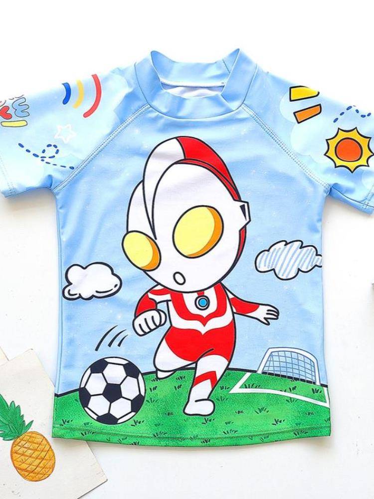 Dicannon's Junior Swimming suit boy, cartoon Ottman, plays football and dry and comfortable short sleeves