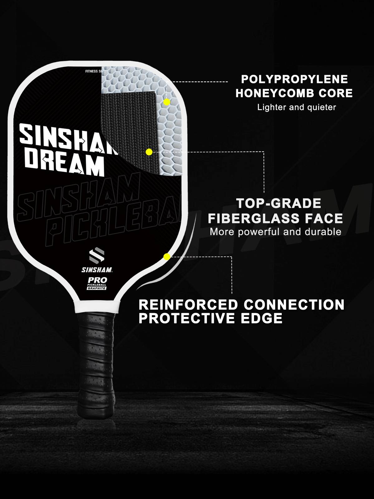 SINSHAM high -end professional carbon fiber pill racket black and white letters recurring version of the board ball racket board