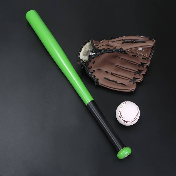 Green wooden stick with brown gloves