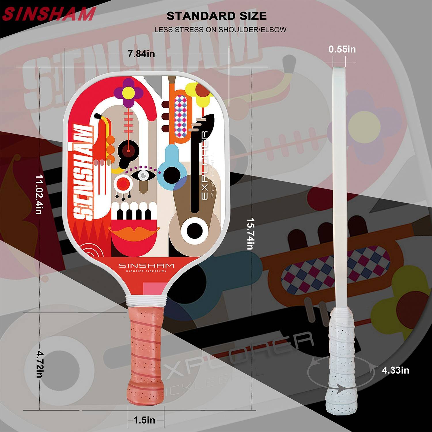 New product on the new warm -colored ball racket carbon fiber shooting SINSHAM ball racket Pickleball with 1 ball