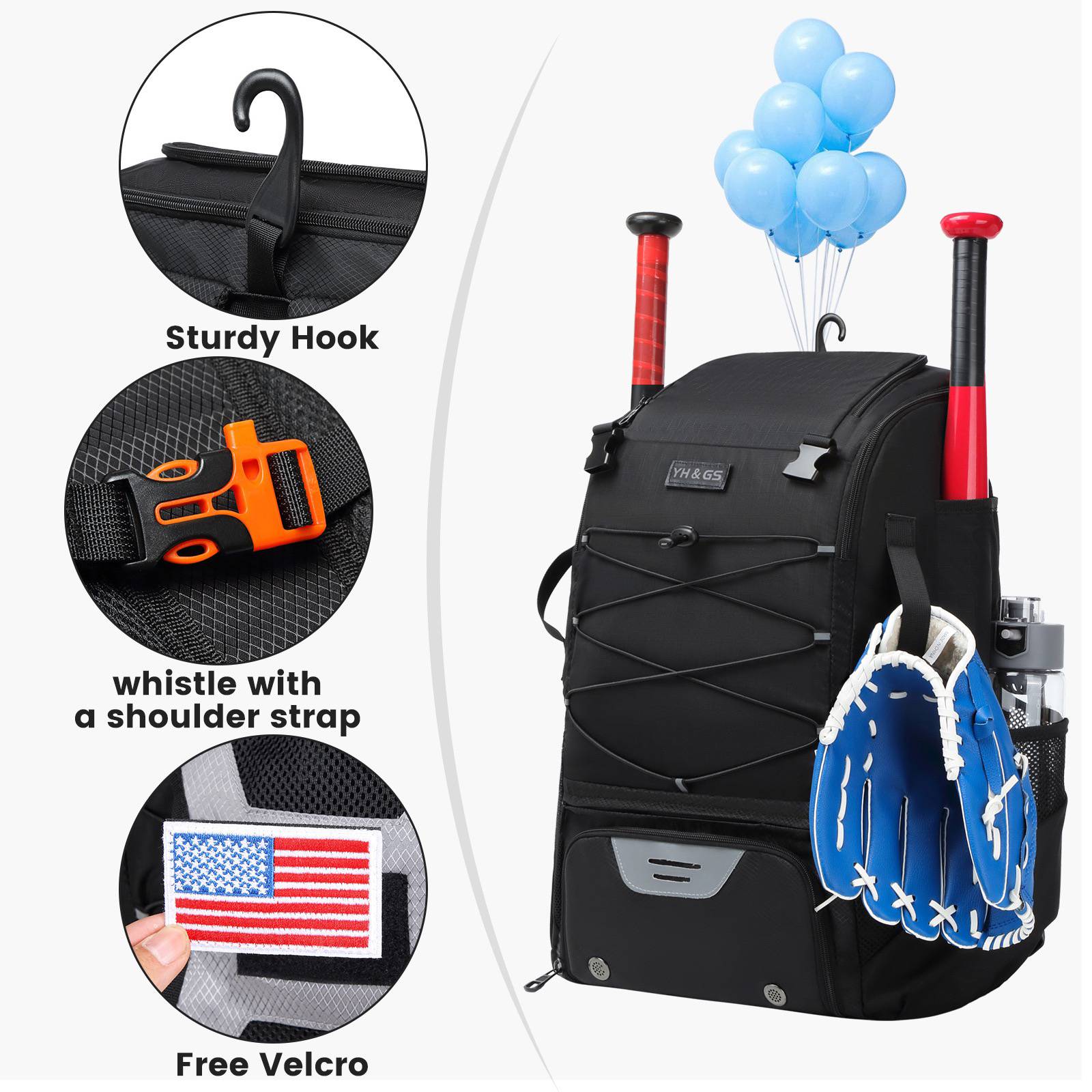 American baseball backpack Equipment bag Bi -shoulder backpack Large -capacity Portable Multifunctional Package